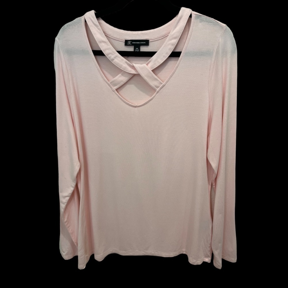 Inc Plus Size Pink Criss Cross Neckline Long Sleeve T-Shirt NWOT Size XXL